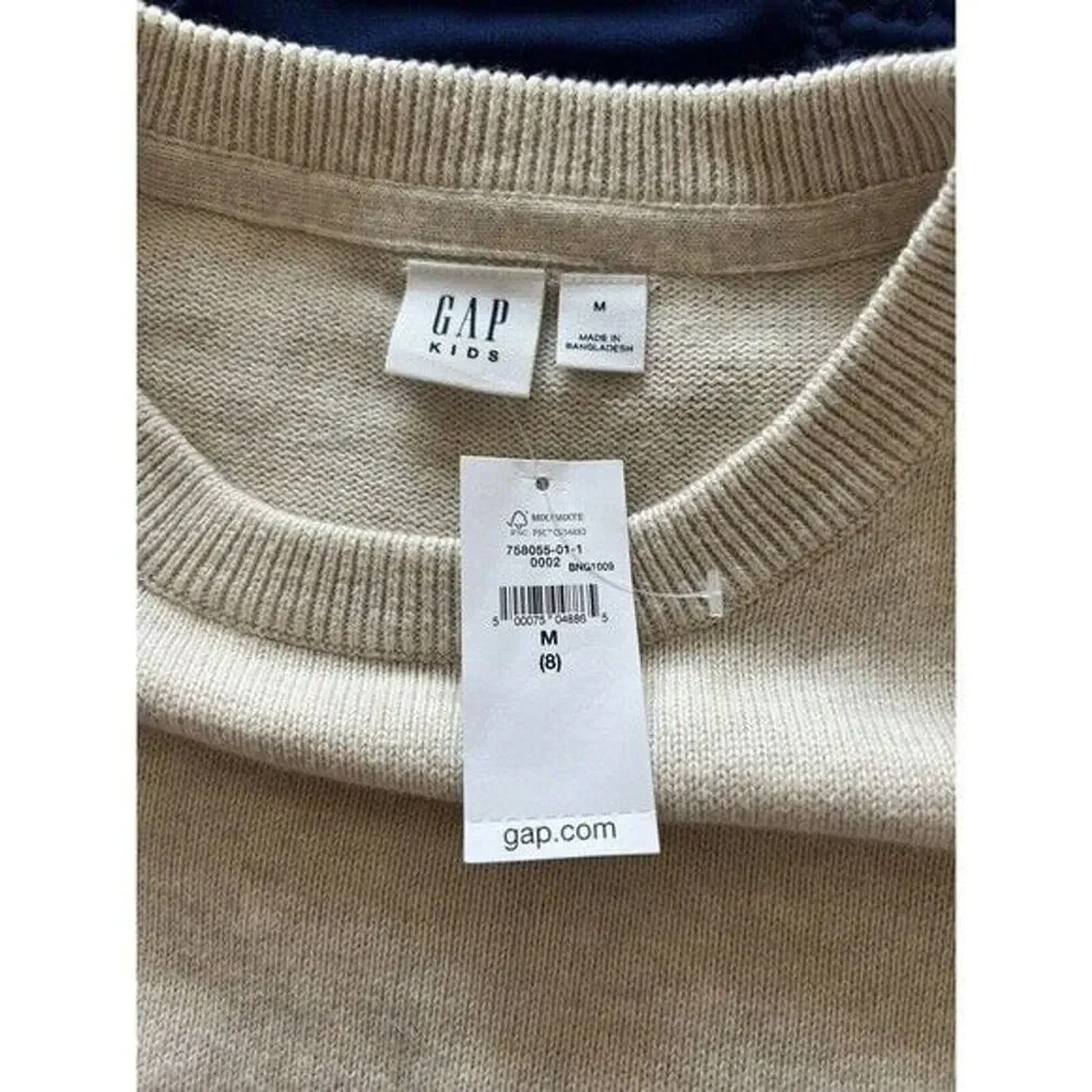 Gap Kids Beige Puff Sleeve Crewneck Sweater M (8) Cotton Blend Casual Girls Top